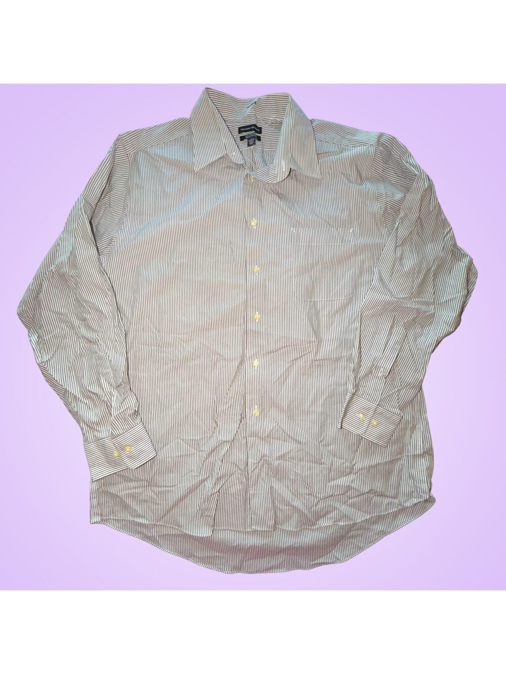 Dockers Premium Men's Large 16 16.5 Brown White Stripe Long Sleeve Dress Shirt
